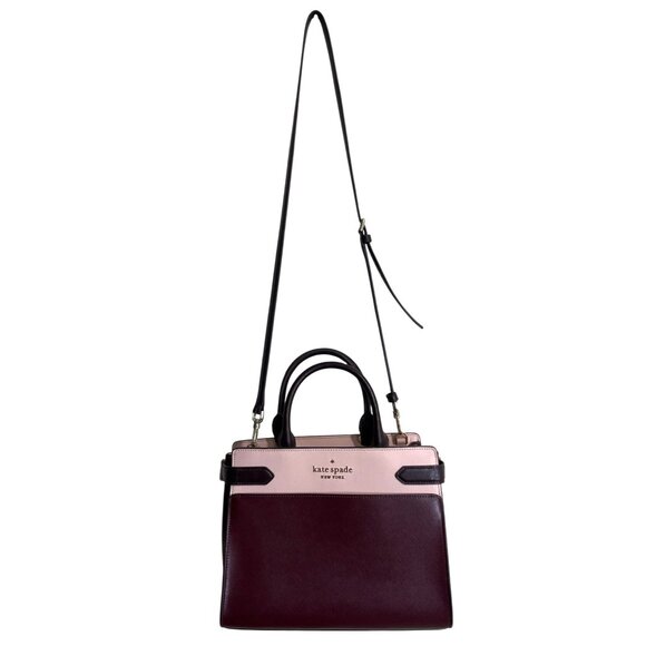 Kate Spade Staci Colorblock Medium Leather Satchel Rose Smoke Bag Detach Strap - Picture 2 of 9